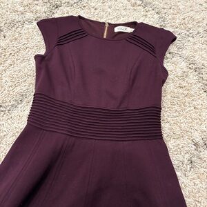 Eliza J Ponte Knit Fit and Flare Pintuck Cocktail Dress in Purple Size 0
